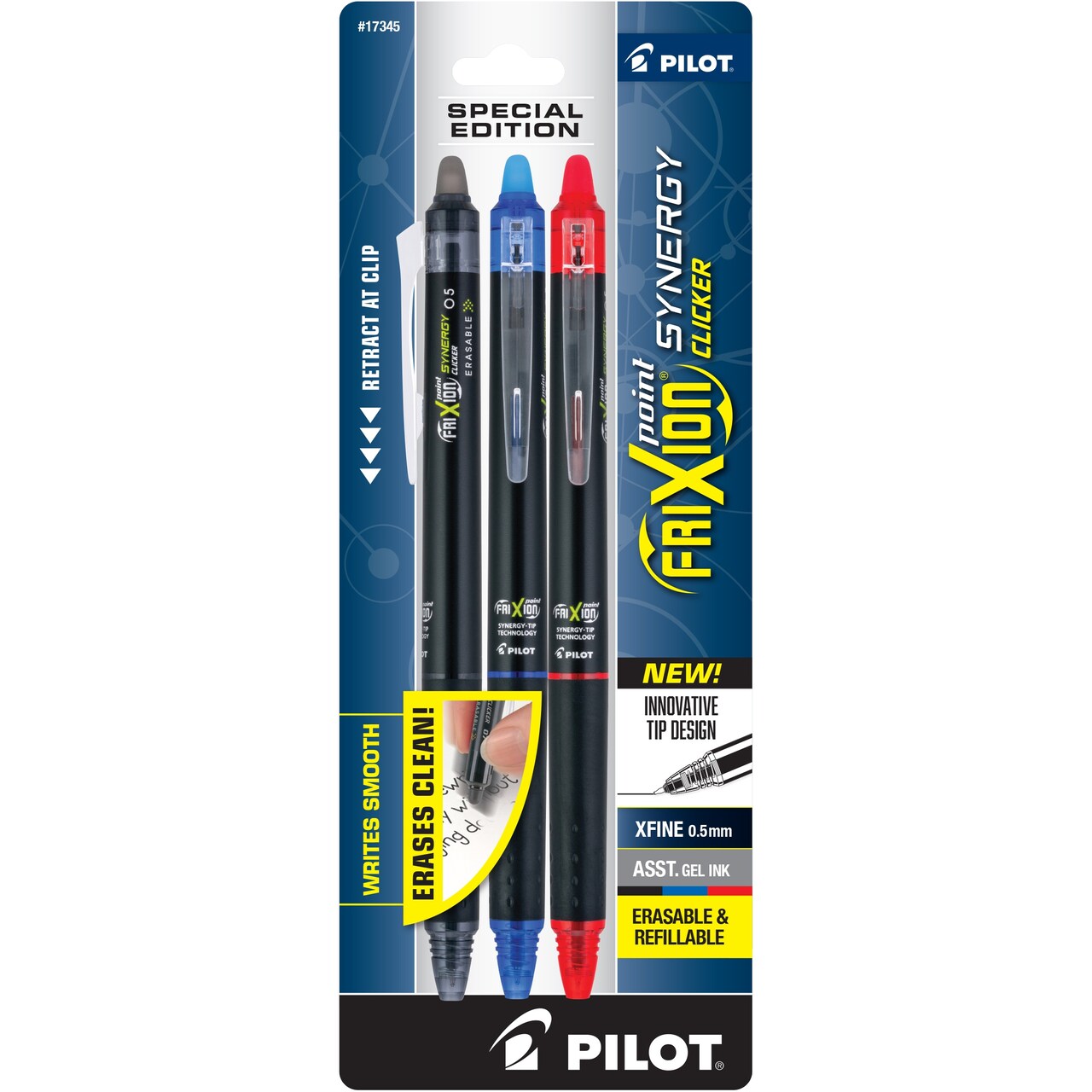 Pilot FriXion Synergy Clicker Erasable Extra Fine Pens 3/Pk-Assorted Colors
